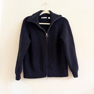 Trenery Womens Navy Blue Wool Yak Blend Ribbed Full Zip‎ Cardigan Sweater Small